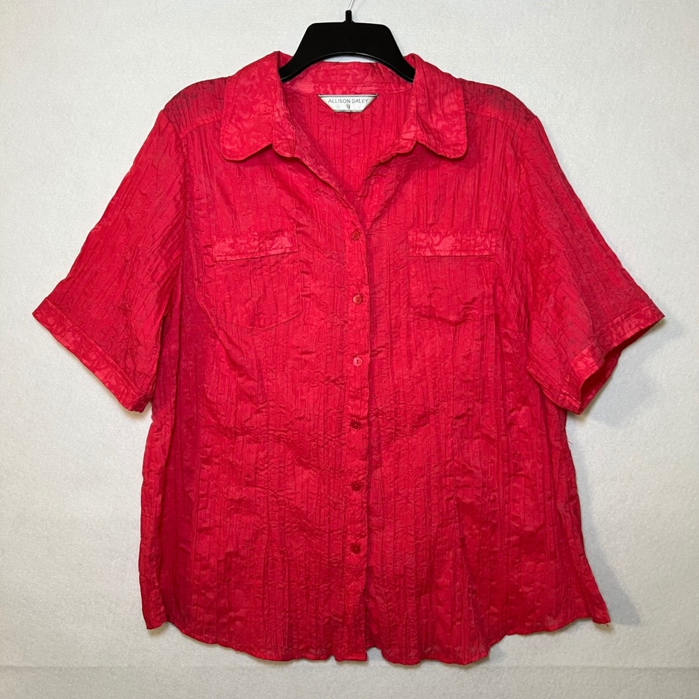 Allison‎ Daley Red Crinkle Button Down Short Sleeve Coastal Grandma Top Size 18